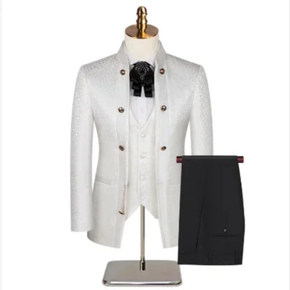 Double Breasted Jacquard Men's 3-Piece Suit Set