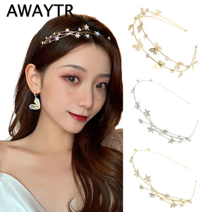 Women Party Hairband Pearl Butterfly Multilayer