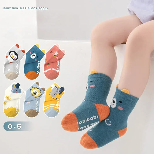2Pairs Cartoon Baby Socken Baumwolle Junge Mädchen Rutschfeste Bodensocken