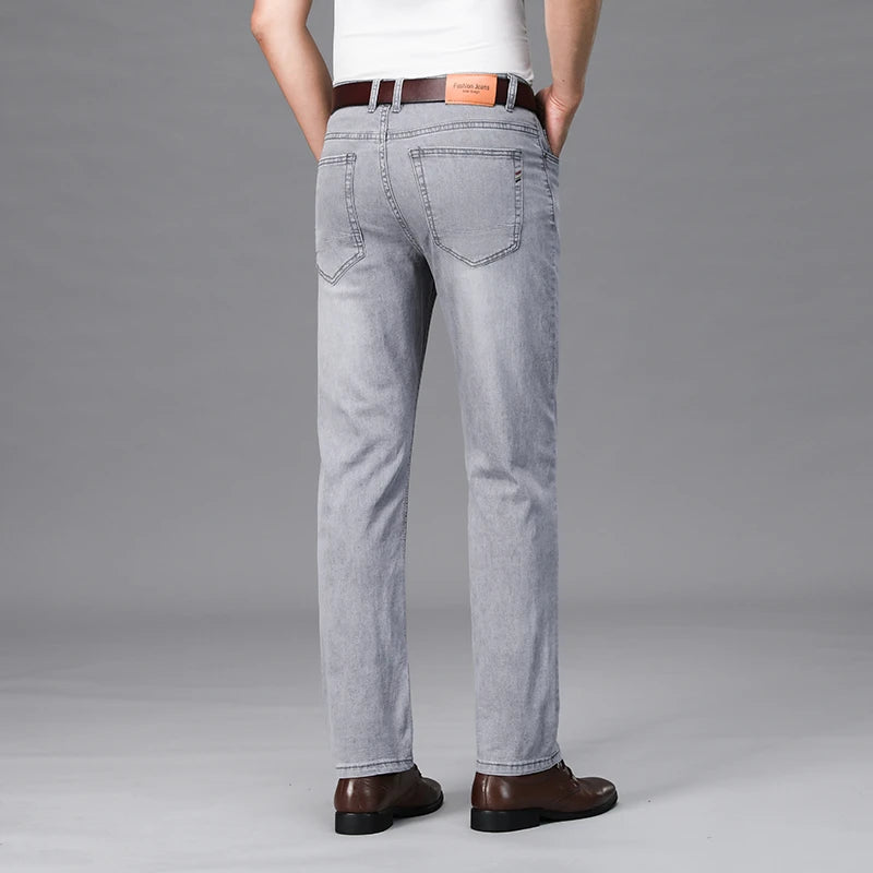 Jean droit taille haute en denim stretch en coton pour homme