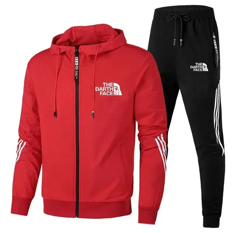 Mens Triple Slant Sport Zipper Hoodies Tracksuits Set
