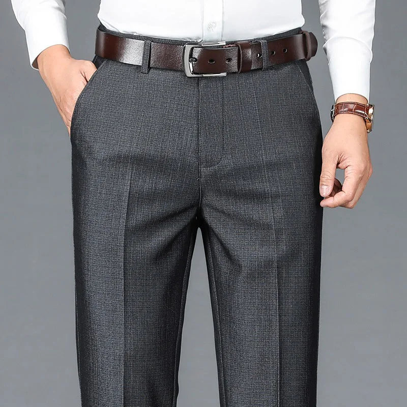 Einfarbige Anzughose für Herren mit hoher Taille und Business-Casual-Stil