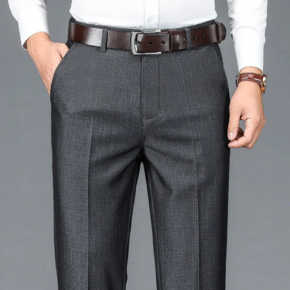 Einfarbige Anzughose für Herren mit hoher Taille und Business-Casual-Stil