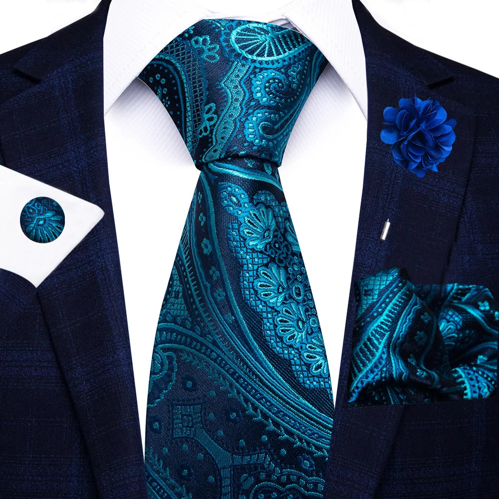 Men's Paisley Sky Blue Striped Silk Tie