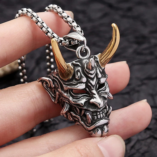 Gothic Retro Stainless Steel Ghost Mask Pendant Necklace