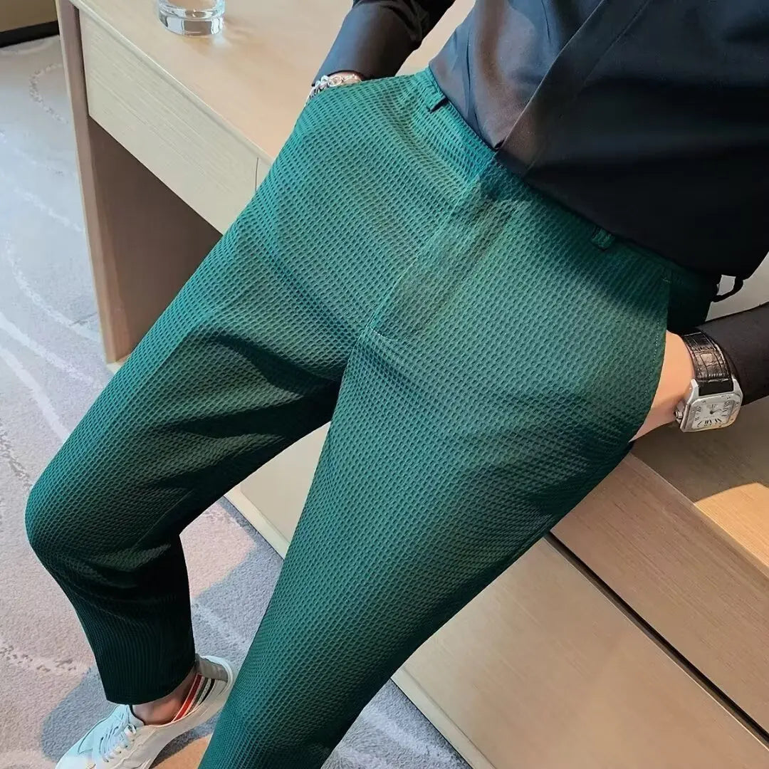 Pantalon de costume décontracté d'affaires coupe ajustée de style britannique pour hommes