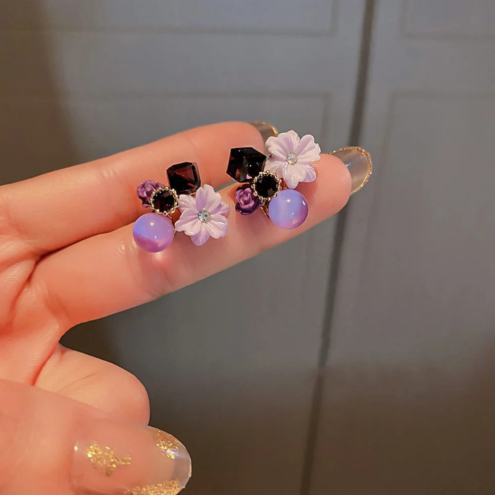 Boucles d'oreilles à tige en forme de fleur en cristal pour femme