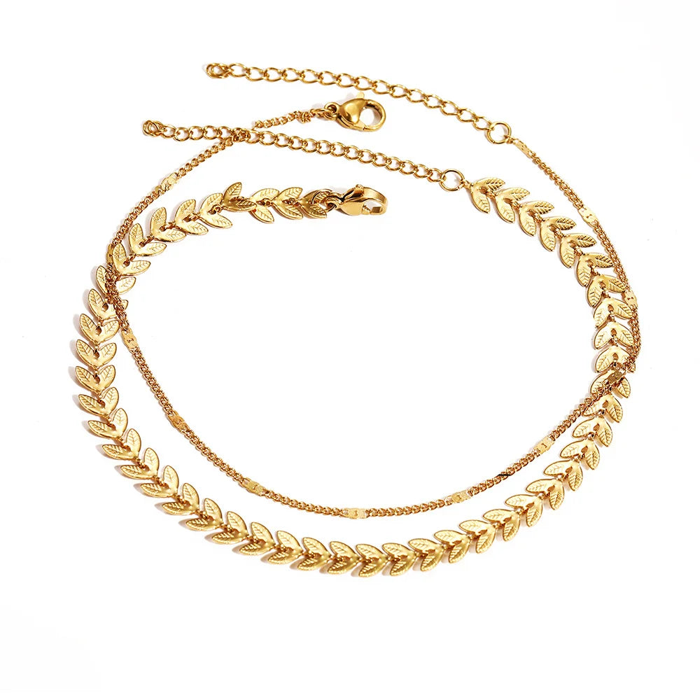 Waterproof Wheat Ear Chain Boho Anklet—Multi-Layer Gold Plated Non-Fading Non Tarnish Anklet