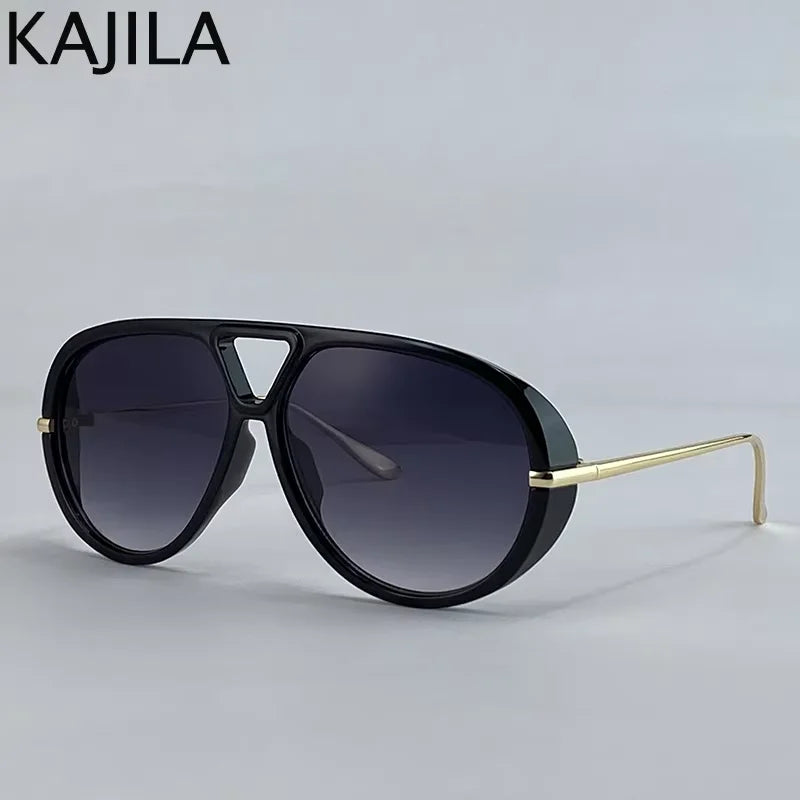 Women’s Oversized Oval Punk Pilot Sunglasses – Metal Frame UV400 Shades Sunglasses