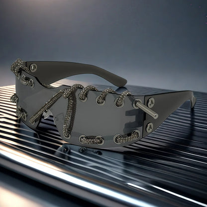 Women's Crystal Chain Designer Punk Y2k Sunglasses