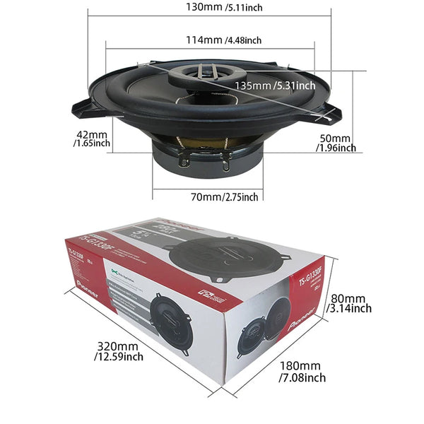 Universal car audio coaxial speakers with black dome tweeter.