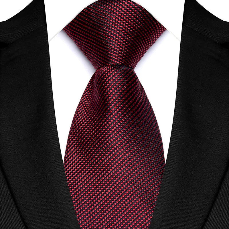 Men's Burgundy Plaid Silk Wedding Tie Set