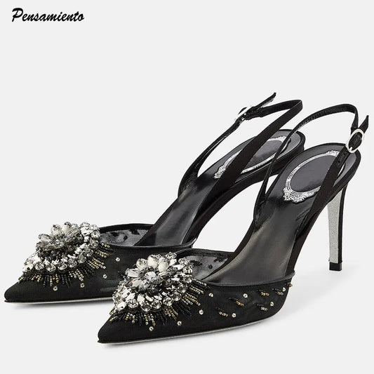 Pearl Decor Slingback Summer High Heels For Women