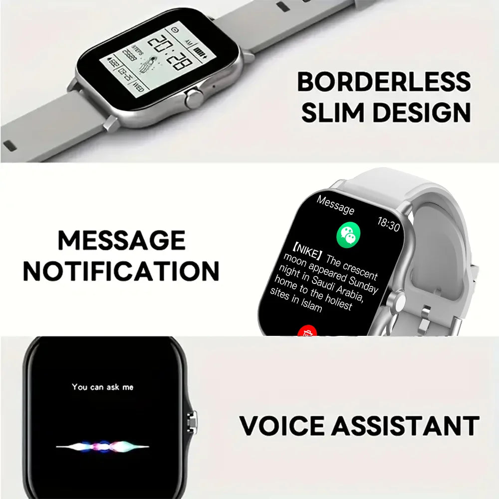 Bluetooth-Smartwatch mit Sprachanruf für Männer und Frauen, Sprachassistent, Sport und Fitness