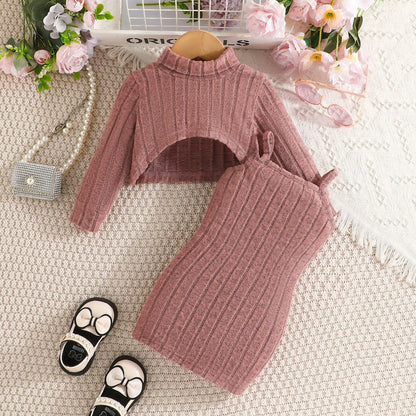Ensemble robe col roulé tricoté pour bébé fille