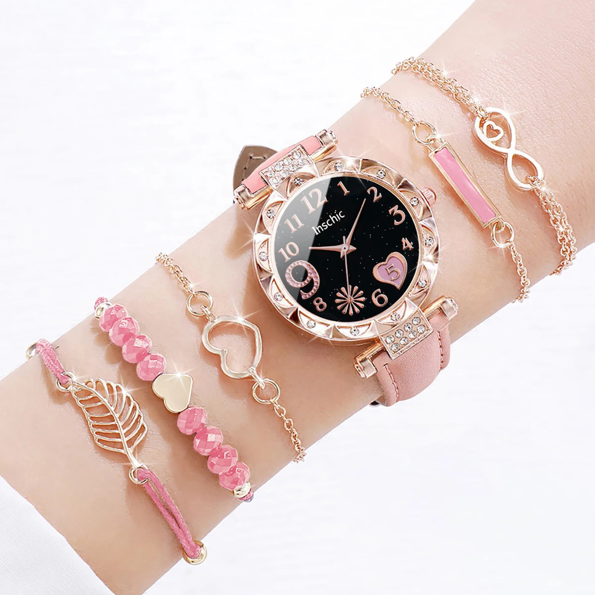 Montre multicolore pour femme, bracelet en cuir PU avec bracelet