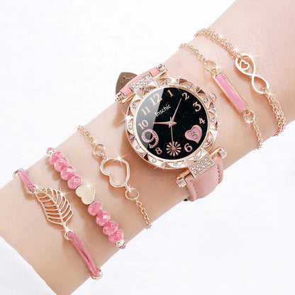 Montre multicolore pour femme, bracelet en cuir PU avec bracelet