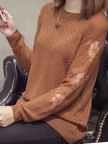 Herbst Winter V-Ausschnitt ausgestellte Ärmel stricken Frauen Pullover