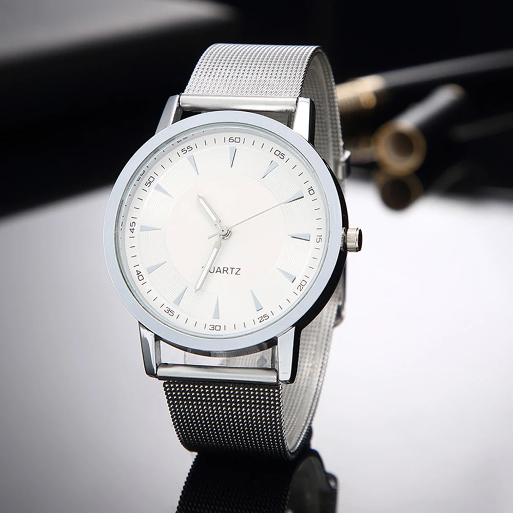 Minimalist Silver Women's Business Watch with Leather Strap