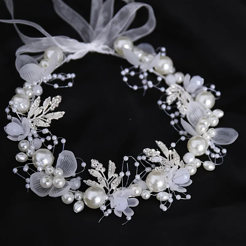 Women Pearl Flower Wedding Crown