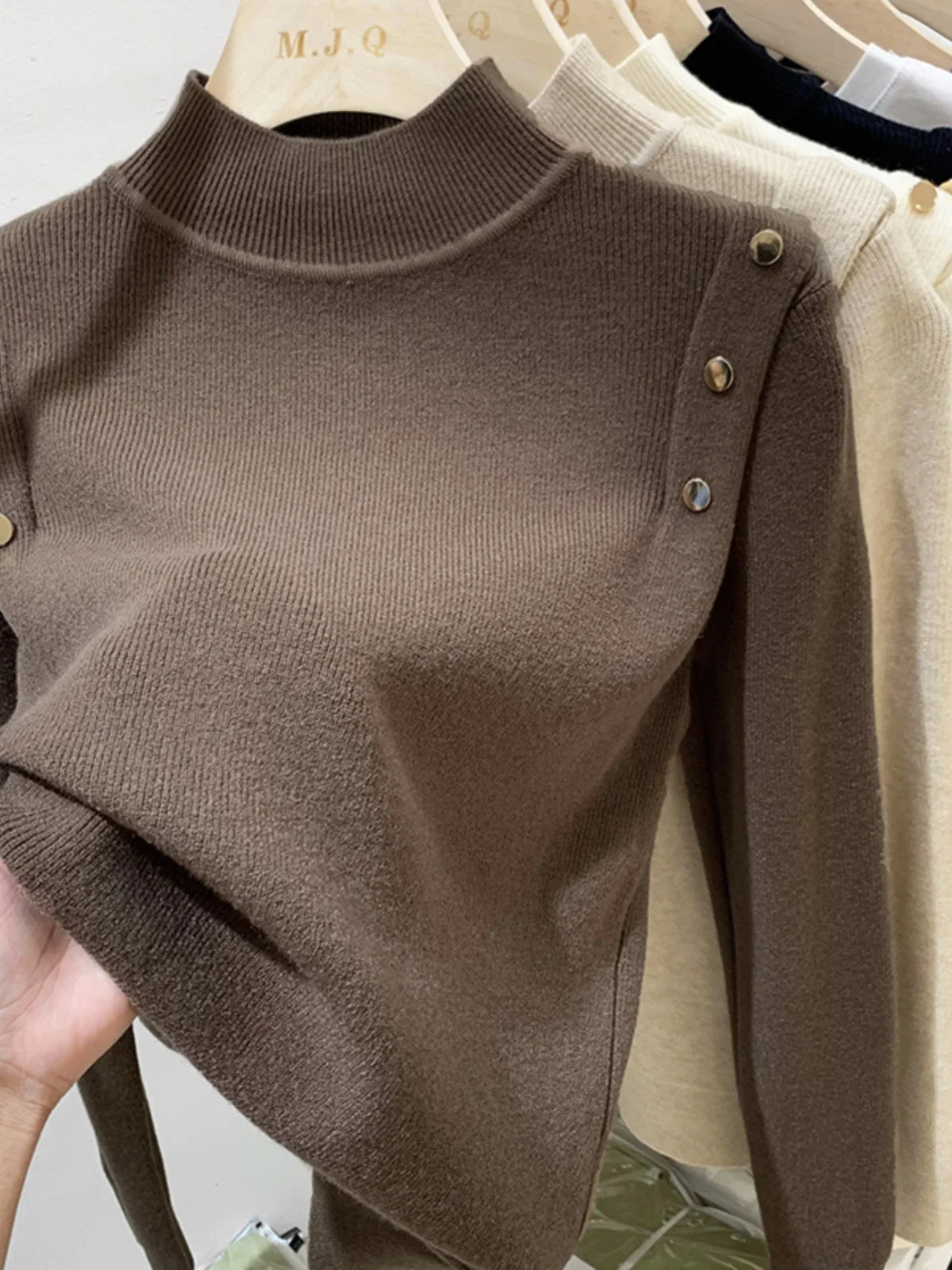 Women's Button Turtleneck Knitted Top Sweater