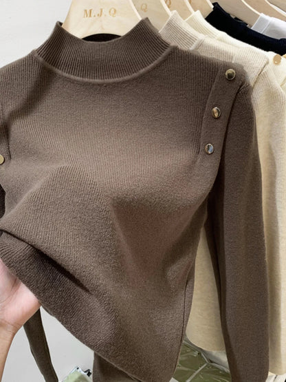 Women's Button Turtleneck Knitted Top Sweater