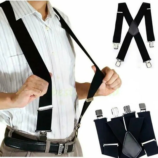 Adjustable 25mm Wide Elastic X-Back 4 Clips Suspenders