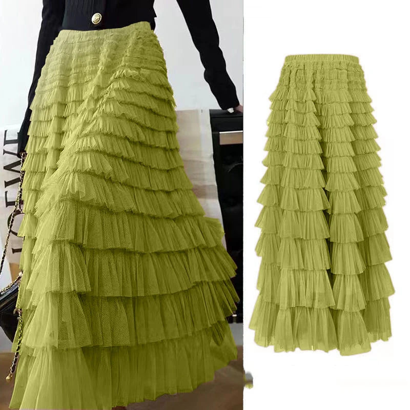 Women’s Maxi Tulle Skirt - Pleated Ruffle Mesh Skirt
