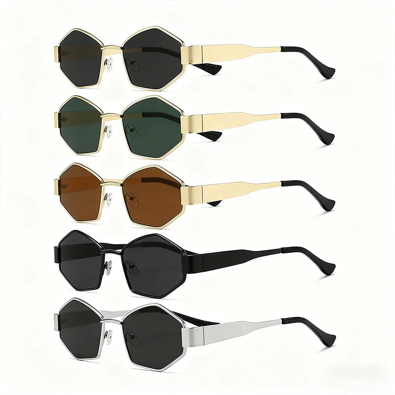 Unisex Trendy Metal Outdoor Hexagon Sunglasses