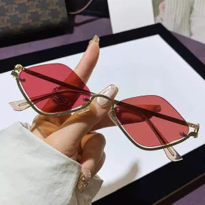 Women's Diamond Shape Metal Half Frame Sunglasses