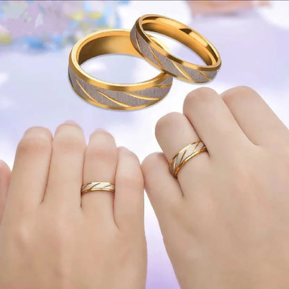 Stainless Steel Gold Color Wave Pattern Couple Ring