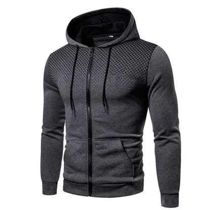 Slim Fit Polka Dot Hoodie für Herren – Reißverschlusstasche, lässig und sportlich