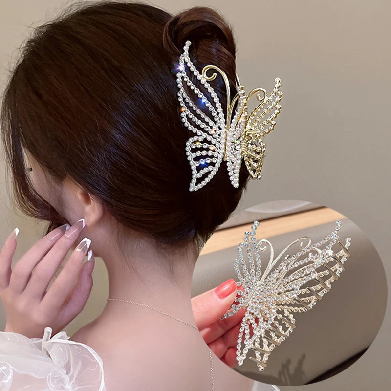 Rhinestone Butterfly Hair Claw Clips for Women – Pearl & Crystal Bling Hair Accessories