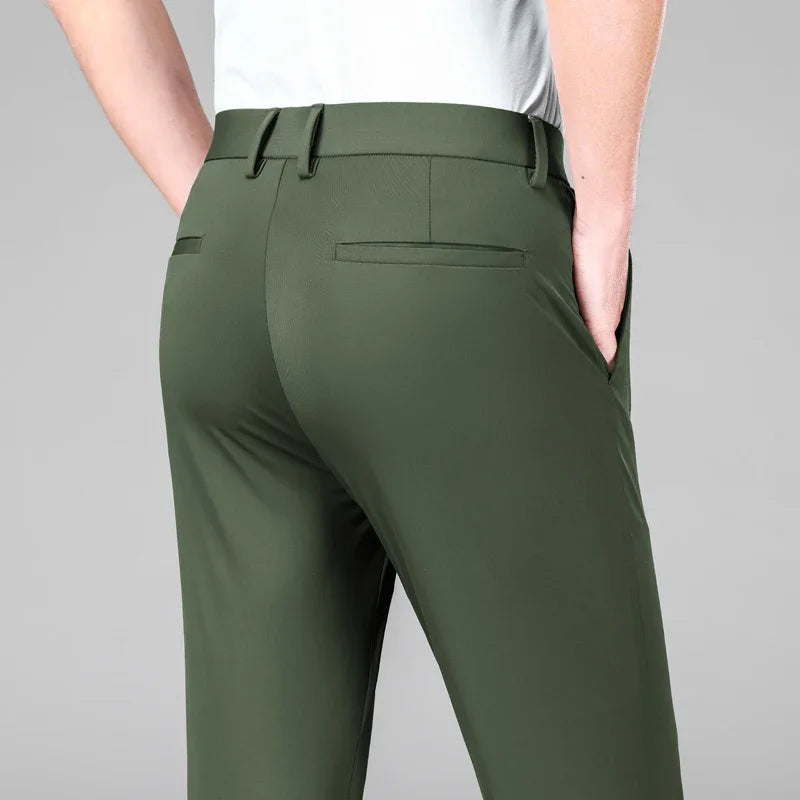 Men's Ice Silk High Waist Slim Fit Suit Pants