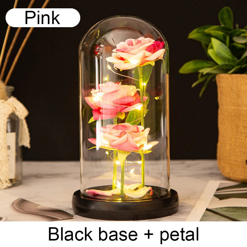 Fleurs artificielles LED Galaxy Three Rose - Décoration de mariage et cadeau créatif pour la Saint-Valentin