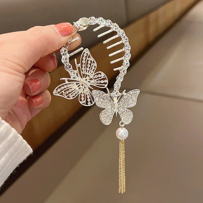 Rhinestone Butterfly Hairpin - Ponytail Clip