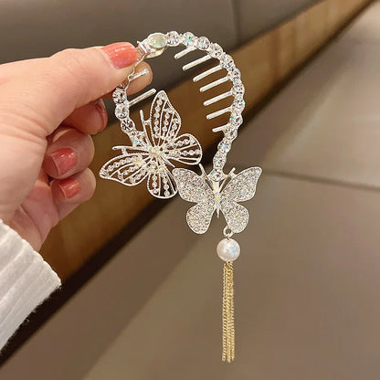 Rhinestone Butterfly Hairpin - Ponytail Clip