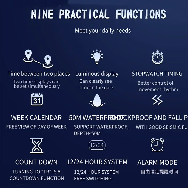 Montre numérique pour hommes à double affichage de sport militaire étanche