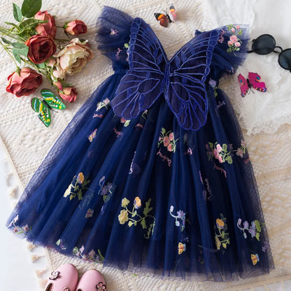 Feen-Trägerkleid aus besticktem Schmetterlingsnetz