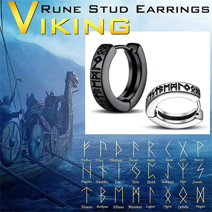 Norwegian Viking Rune 316L Stainless Steel Hoop Earrings