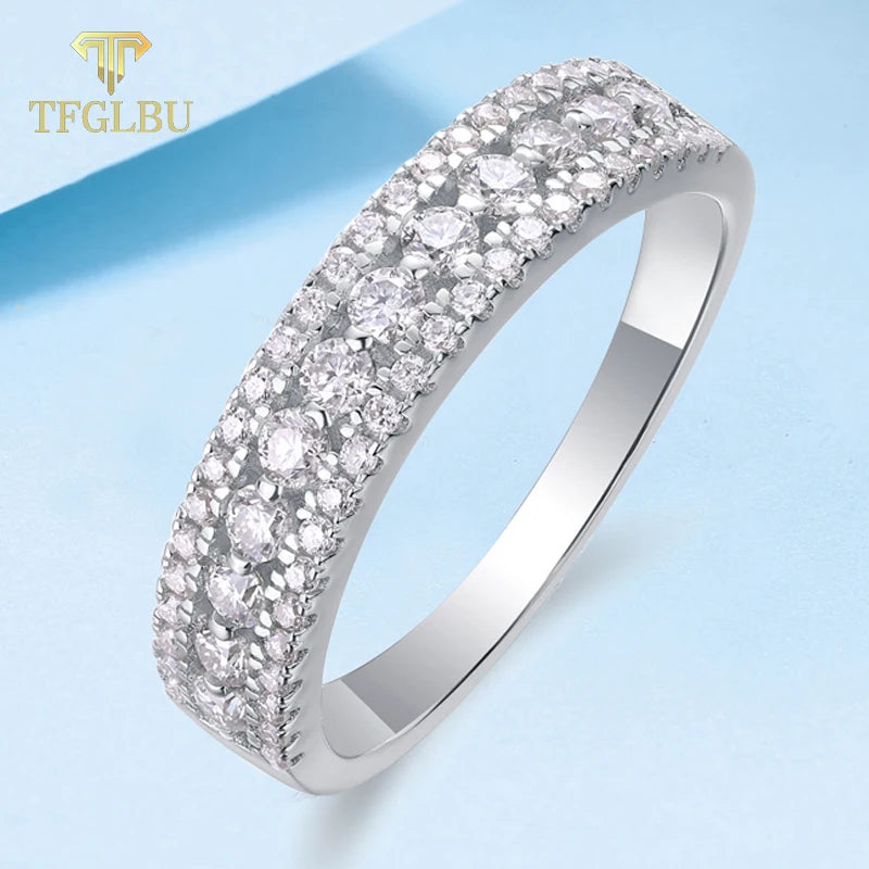 Bague demi-alliance en moissanite pour femme - Alliance scintillante en argent sterling S925