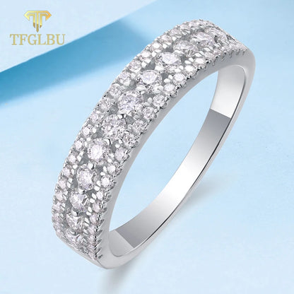 Bague demi-alliance en moissanite pour femme - Alliance scintillante en argent sterling S925