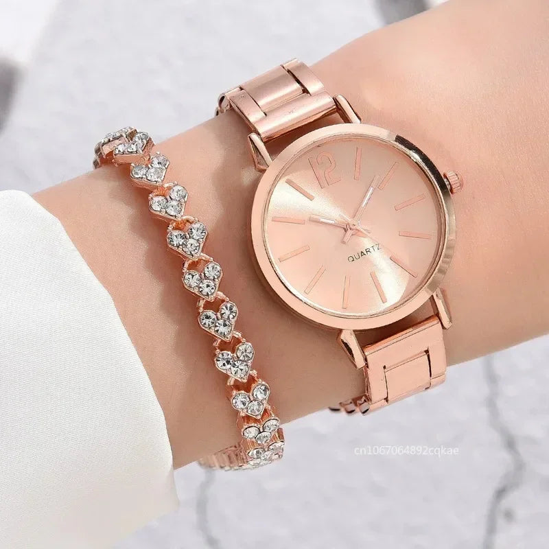 Ladies Fashion Digital Alloy Quartz Watch Set