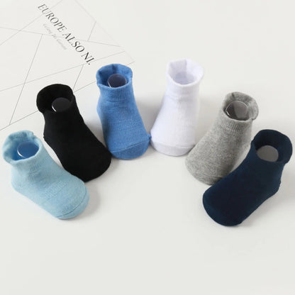 6 Pairs/Lot Cotton Baby Anti-slip Boat Socks For Boys Girls