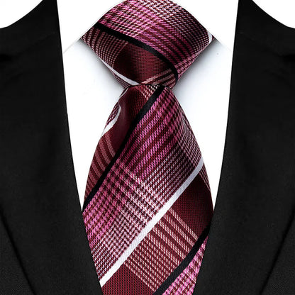 Men's Burgundy Plaid Silk Wedding Tie Set