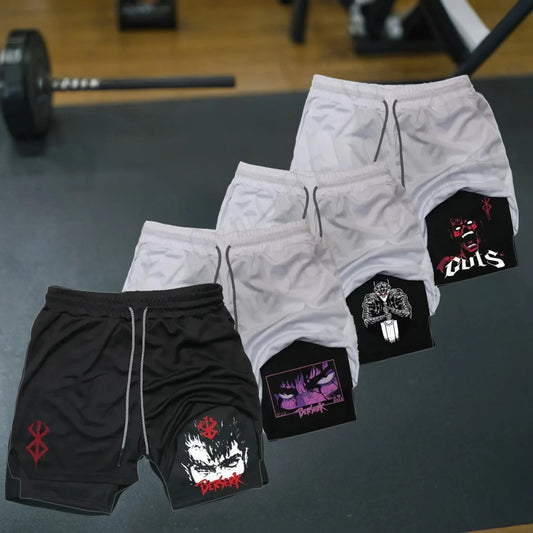 Short homme inspiré de l'anime Sword Wind Legend – Double couche, séchage rapide et respirant – Idéal pour le sport