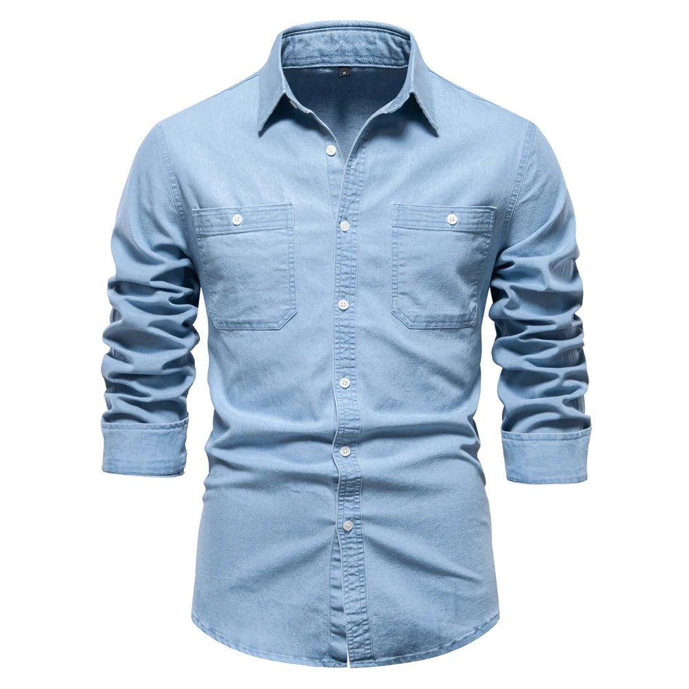 Double Pockets Slim Jeans Shirts for Men