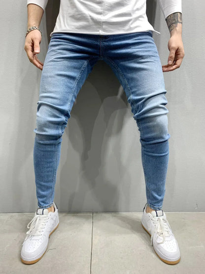 Men's Thin Skinny Long Pencil Ripped Ankle Jeans