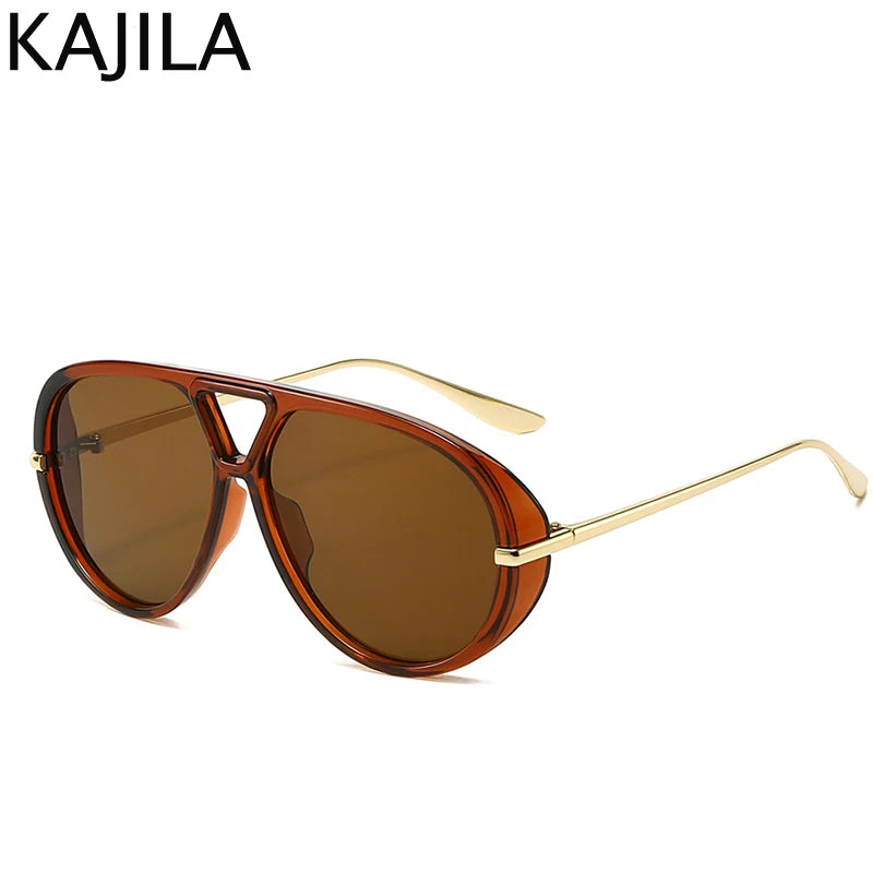 Women’s Oversized Oval Punk Pilot Sunglasses – Metal Frame UV400 Shades Sunglasses