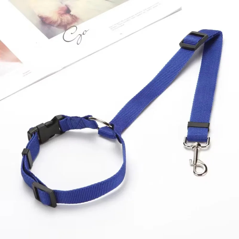 Ceinture de sécurité pour animaux de compagnie deux en un de couleur unie - Laisse en nylon Ceinture de sécurité pour siège arrière Accessoires pour animaux de compagnie 